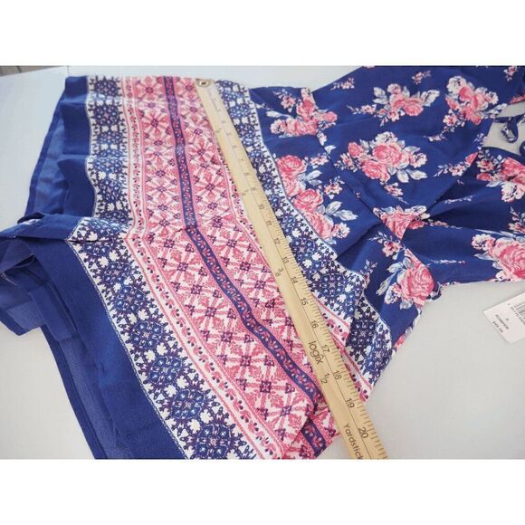 Trixxi Juniors Printed Flutter-Sleev Navy Floral Romper S - Picture 6 of 7